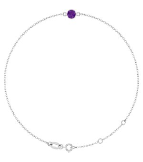 Brc808 Bracelet 14K White Set 1-Stone Natural Amethyst Round 4 Mm 8.7 X 4.8 Mm 6 12-7 12 In Polished Natural Amethyst Bezel-Set Bracelet