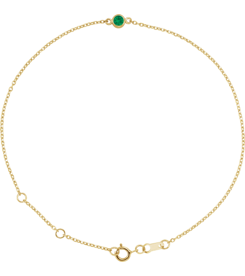 Brc808 Bracelet 14K Yellow Set 1-Stone Natural Emerald Round 4 Mm 8.7 X 4.8 Mm 6 12-7 12 In Polished Natural Emerald Bezel-Set Bracelet