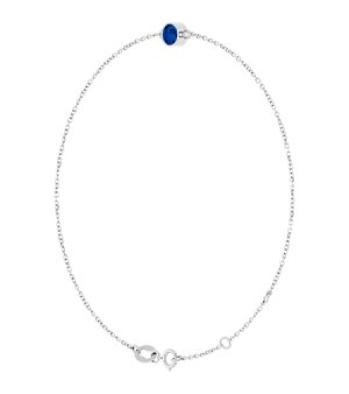 Brc808 Bracelet 14K White Set 1-Stone Lab-Grown Blue Sapphire Round 4 Mm 8.7 X 4.8 Mm 6 12-7 12 In Polished Lab-Grown Blue Sapphire Bezel-Set Bracelet