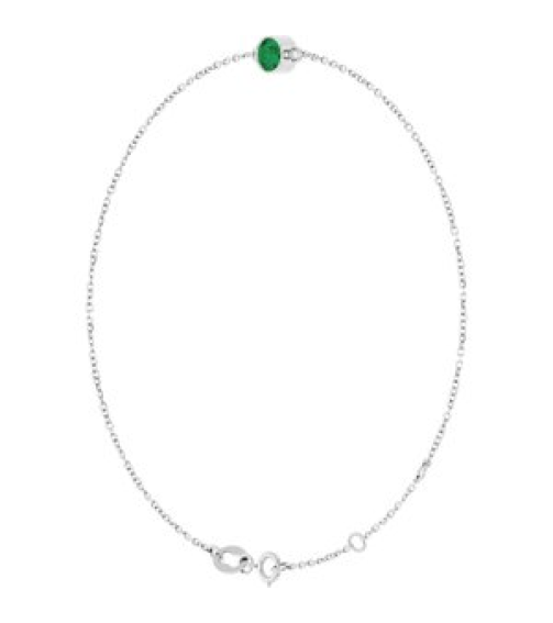 Brc808 Bracelet 14K White Set 1-Stone Lab-Grown Emerald Round 4 Mm 8.7 X 4.8 Mm 6 12-7 12 In Polished Lab-Grown Emerald Bezel-Set Bracelet