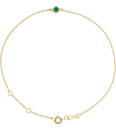 Brc808 Bracelet 14K Yellow Set 1-Stone Lab-Grown Emerald Round 4 Mm 8.7 X 4.8 Mm 6 12-7 12 In Polished Lab-Grown Emerald Bezel-Set Bracelet