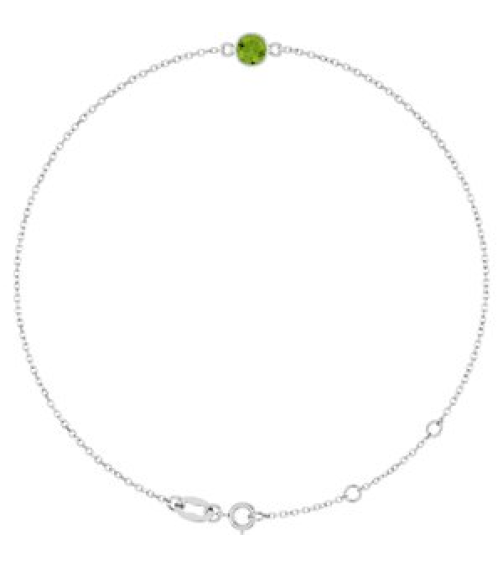 Brc808 Bracelet 14K White Set 1-Stone Natural Peridot Round 4 Mm 8.7 X 4.8 Mm 6 12-7 12 In Polished Natural Peridot Bezel-Set Bracelet
