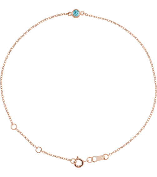Brc808 Bracelet 14K Rose Set 1-Stone Natural Blue Zircon Round 4 Mm 8.7 X 4.8 Mm 6 12-7 12 In Polished Natural Zircon Bezel-Set Bracelet