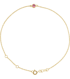 Brc808 Bracelet 14K Yellow Set 1-Stone Natural Pink Tourmaline Round 4 Mm 8.7 X 4.8 Mm 6 12-7 12 In Polished Natural Pink Tourmaline Bezel-Set Bracelet