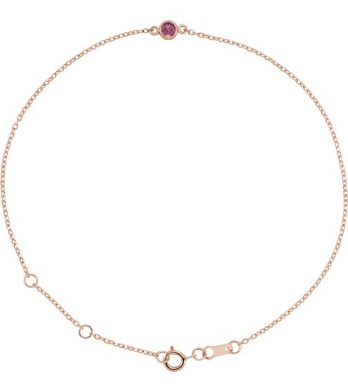 Brc808 Bracelet 14K Rose Set 1-Stone Natural Pink Tourmaline Round 4 Mm 8.7 X 4.8 Mm 6 12-7 12 In Polished Natural Pink Tourmaline Bezel-Set Bracelet
