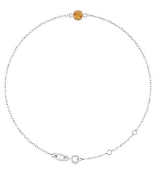 Brc808 Bracelet 14K White Set 1-Stone Natural Citrine Round 4 Mm 8.7 X 4.8 Mm 6 12-7 12 In Polished Natural Citrine Bezel-Set Bracelet