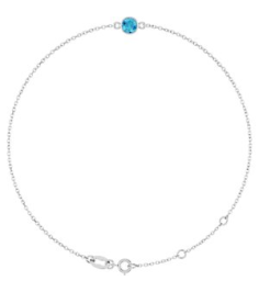 Brc808 Bracelet 14K White Set 1-Stone Natural Blue Zircon Round 4 Mm 8.7 X 4.8 Mm 6 12-7 12 In Polished Natural Zircon Bezel-Set Bracelet