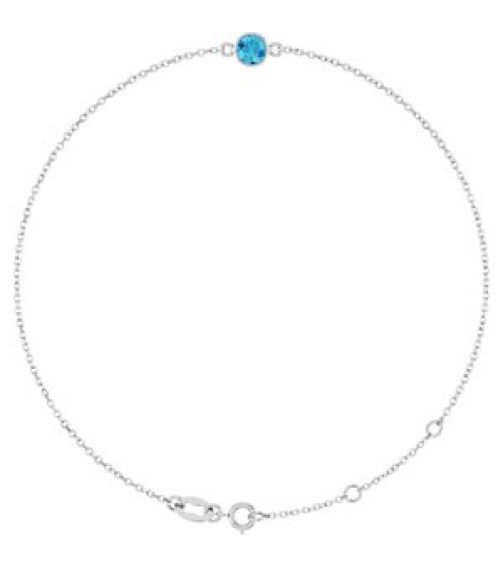 Brc808 Bracelet 14K White Set 1-Stone Natural Blue Zircon Round 4 Mm 8.7 X 4.8 Mm 6 12-7 12 In Polished Natural Zircon Bezel-Set Bracelet