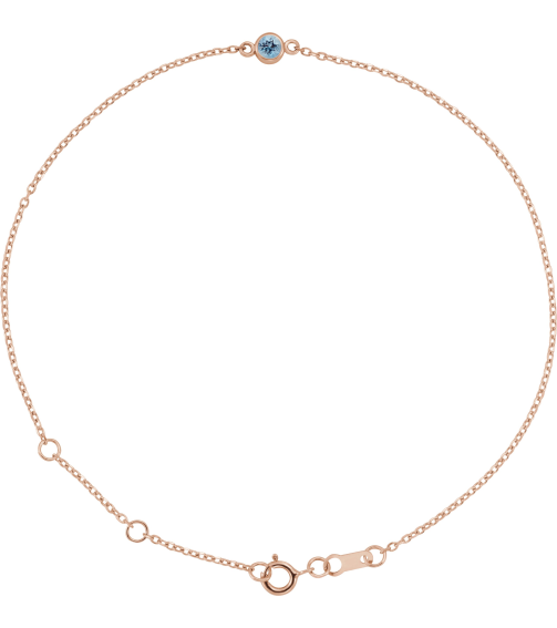 Brc808 Bracelet 14K Rose Set 1-Stone Natural Aquamarine Round 4 Mm 8.7 X 4.8 Mm 6 12-7 12 In Polished Natural Aquamarine Bezel-Set Bracelet