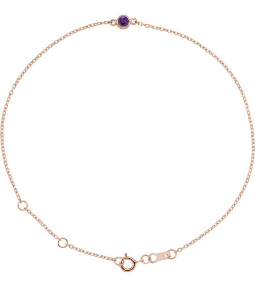 Brc808 Bracelet 14K Rose Set 1-Stone Natural Amethyst Round 4 Mm 8.7 X 4.8 Mm 6 12-7 12 In Polished Natural Amethyst Bezel-Set Bracelet