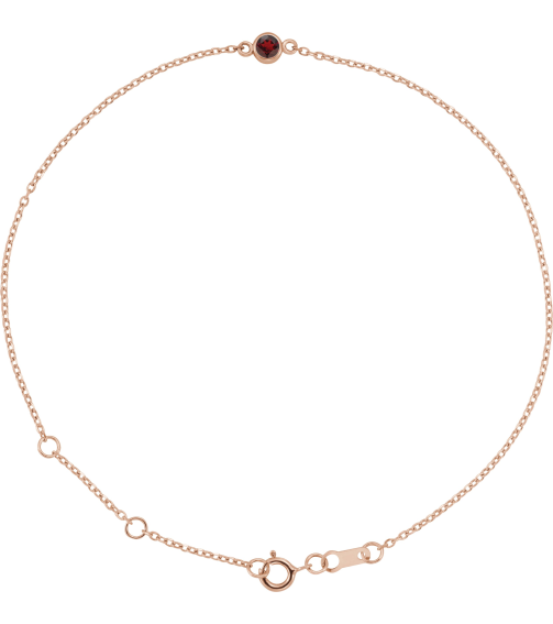 Brc808 Bracelet 14K Rose Set 1-Stone Natural Mozambique Garnet Round 4 Mm 8.7 X 4.8 Mm 6 12-7 12 In Polished Natural Mozambique Garnet Bezel-Set Bracelet