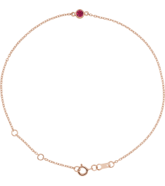 Brc808 Bracelet 14K Rose Set 1-Stone Lab-Grown Ruby Round 4 Mm 8.7 X 4.8 Mm 6 12-7 12 In Polished Lab-Grown Ruby Bezel-Set Bracelet