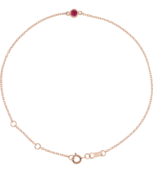 Brc808 Bracelet 14K Rose Set 1-Stone Lab-Grown Ruby Round 4 Mm 8.7 X 4.8 Mm 6 12-7 12 In Polished Lab-Grown Ruby Bezel-Set Bracelet