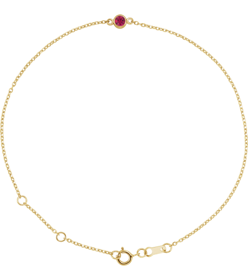 Brc808 Bracelet 14K Yellow Set 1-Stone Lab-Grown Ruby Round 4 Mm 8.7 X 4.8 Mm 6 12-7 12 In Polished Lab-Grown Ruby Bezel-Set Bracelet