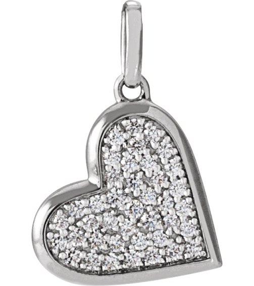 689129 Pendant Set 14K White Round Natural Diamond 1.3Mm 14 Ctw Natural Diamond I1, G-H Polished 14 Ctw Natural Diamond Heart Pendant