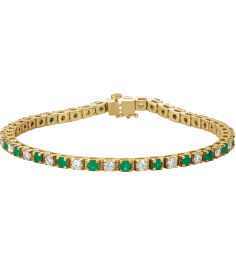 Brc12 Bracelet Set 14K Yellow Round Natural Emerald Natural Diamond 3Mm 2 13 Ctw I1, G-H 7 In Polished Line Bracelet