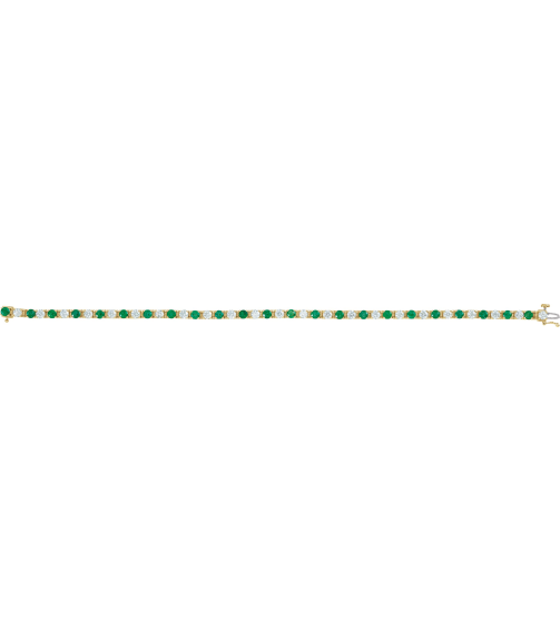 Brc12 Bracelet Set 14K Yellow Round Natural Emerald Natural Diamond 3Mm 2 13 Ctw I1, G-H 7 In Polished Line Bracelet