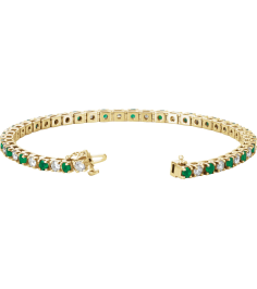 Brc12 Bracelet Set 14K Yellow Round Natural Emerald Natural Diamond 3Mm 2 13 Ctw I1, G-H 7 In Polished Line Bracelet