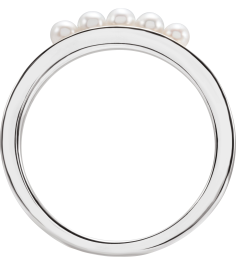 6711 Ring Set 14K White Cultured White Seed Pearl Pearl 2.5 Mm Polished Cultured Pearl Stackable Ring