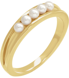 6711 Ring Set 14K Yellow Cultured White Seed Pearl Pearl 2.5 Mm Polished Cultured Pearl Stackable Ring