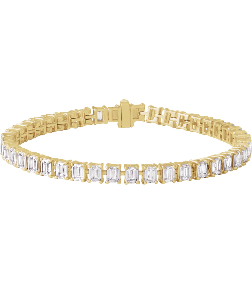 Brc980 Bracelet Set 14K Yellow Emerald Lab-Grown Diamond 4.1 X 3.1Mm 10 12 Ctw Si, G-H 7 In Polished 10 12 Ctw Lab-Grown Diamond Line Bracelet