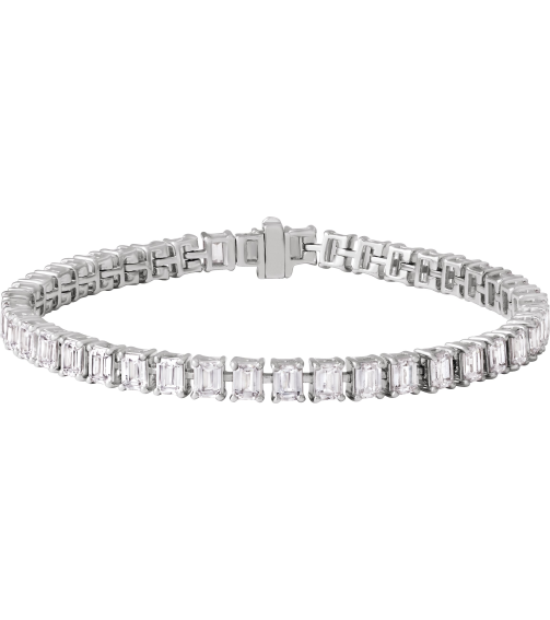 Brc980 Bracelet Set 14K White Emerald Lab-Grown Diamond 4.1 X 3.1Mm 10 12 Ctw Si, G-H 7 In Polished 10 12 Ctw Lab-Grown Diamond Line Bracelet