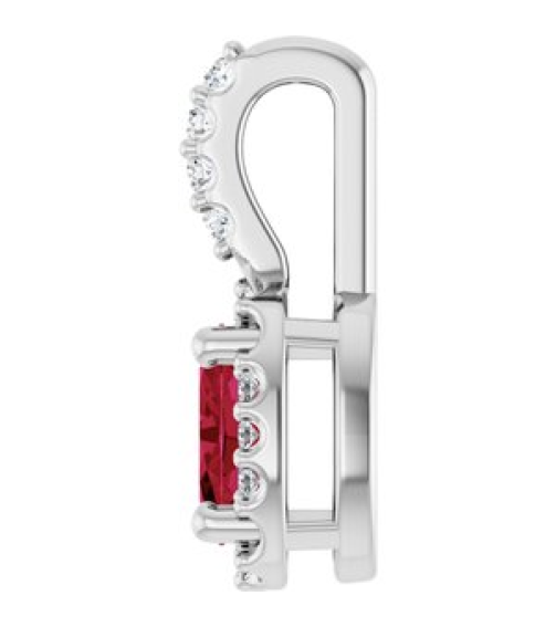 88709 Pendant Set Sterling Silver Oval Lab-Grown Ruby 5 X 3Mm 0.04 Ctw Natural Diamond I1, G-H Polished Lab-Grown Ruby And .04 Ctw Natual Diamond 4-Prong Halo-Style Pendant