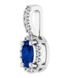 88709 Pendant Set Platinum Oval Lab-Grown Blue Sapphire 5 X 3Mm 0.04 Ctw Natural Diamond Si2-Si3, G-H Polished Lab-Grown Blue Sapphire And .04 Ctw Natual Diamond 4-Prong Halo-Style Pendant