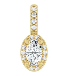 88709 Pendant Set 14K Yellow Oval Lab-Grown Moissanite 5 X 3Mm 0.04 Ctw Natural Diamond I1, G-H Polished Lab-Grown Moissanite And .04 Ctw Natual Diamond 4-Prong Halo-Style Pendant