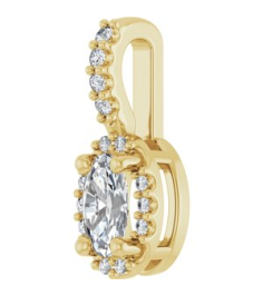 88709 Pendant Set 14K Yellow Oval Lab-Grown Moissanite 5 X 3Mm 0.04 Ctw Natural Diamond I1, G-H Polished Lab-Grown Moissanite And .04 Ctw Natual Diamond 4-Prong Halo-Style Pendant