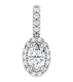 88709 Pendant Set Sterling Silver Oval Lab-Grown Moissanite 5 X 3Mm 0.04 Ctw Natural Diamond I1, G-H Polished Lab-Grown Moissanite And .04 Ctw Natual Diamond 4-Prong Halo-Style Pendant
