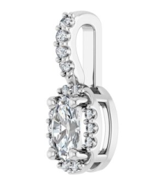 88709 Pendant Set Sterling Silver Oval Lab-Grown Moissanite 5 X 3Mm 0.04 Ctw Natural Diamond I1, G-H Polished Lab-Grown Moissanite And .04 Ctw Natual Diamond 4-Prong Halo-Style Pendant
