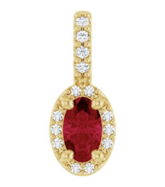 88709 Pendant Set 14K Yellow Oval Lab-Grown Ruby 5 X 3Mm 0.04 Ctw Natural Diamond I1, G-H Polished Lab-Grown Ruby And .04 Ctw Natual Diamond 4-Prong Halo-Style Pendant