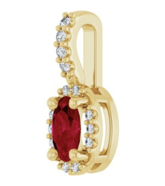 88709 Pendant Set 14K Yellow Oval Lab-Grown Ruby 5 X 3Mm 0.04 Ctw Natural Diamond I1, G-H Polished Lab-Grown Ruby And .04 Ctw Natual Diamond 4-Prong Halo-Style Pendant