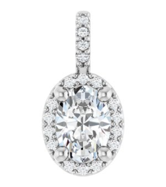 88709 Pendant Set Platinum Oval Lab-Grown Moissanite 7 X 5Mm 0.07 Ctw Natural Diamond Si2-Si3, G-H Polished Lab-Grown Moissanite And .07 Ctw Natual Diamond 4-Prong Halo-Style Pendant