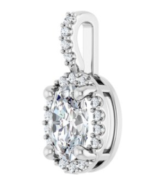 88709 Pendant Set Platinum Oval Lab-Grown Moissanite 7 X 5Mm 0.07 Ctw Natural Diamond Si2-Si3, G-H Polished Lab-Grown Moissanite And .07 Ctw Natual Diamond 4-Prong Halo-Style Pendant