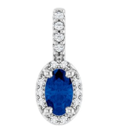 88709 Pendant Set Sterling Silver Oval Lab-Grown Blue Sapphire 5 X 3Mm 0.04 Ctw Natural Diamond I1, G-H Polished Lab-Grown Blue Sapphire And .04 Ctw Natual Diamond 4-Prong Halo-Style Pendant