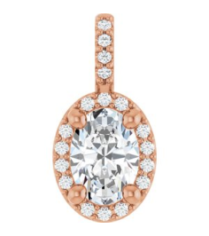 88709 Pendant Set 14K Rose Oval Lab-Grown Moissanite 7 X 5Mm 0.07 Ctw Natural Diamond I1, G-H Polished Lab-Grown Moissanite And .07 Ctw Natual Diamond 4-Prong Halo-Style Pendant
