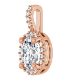 88709 Pendant Set 14K Rose Oval Lab-Grown Moissanite 7 X 5Mm 0.07 Ctw Natural Diamond I1, G-H Polished Lab-Grown Moissanite And .07 Ctw Natual Diamond 4-Prong Halo-Style Pendant