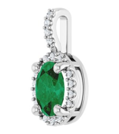 88709 Pendant Set Platinum Oval Lab-Grown Emerald 7 X 5Mm 0.07 Ctw Natural Diamond Si2-Si3, G-H Polished Lab-Grown Emerald And .07 Ctw Natual Diamond 4-Prong Halo-Style Pendant