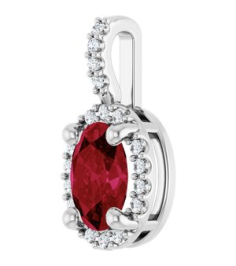 88709 Pendant Set Platinum Oval Lab-Grown Ruby 7 X 5Mm 0.07 Ctw Natural Diamond Si2-Si3, G-H Polished Lab-Grown Ruby And .07 Ctw Natual Diamond 4-Prong Halo-Style Pendant