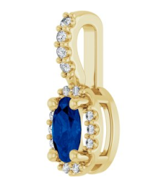 88709 Pendant Set 14K Yellow Oval Lab-Grown Blue Sapphire 5 X 3Mm 0.04 Ctw Natural Diamond I1, G-H Polished Lab-Grown Blue Sapphire And .04 Ctw Natual Diamond 4-Prong Halo-Style Pendant