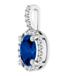 88709 Pendant Set Sterling Silver Oval Lab-Grown Blue Sapphire 7 X 5Mm 0.07 Ctw Natural Diamond I1, G-H Polished Lab-Grown Blue Sapphire And .07 Ctw Natual Diamond 4-Prong Halo-Style Pendant