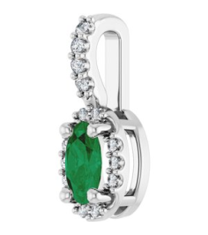88709 Pendant Set Sterling Silver Oval Lab-Grown Emerald 5 X 3Mm 0.04 Ctw Natural Diamond I1, G-H Polished Lab-Grown Emerald And .04 Ctw Natual Diamond 4-Prong Halo-Style Pendant