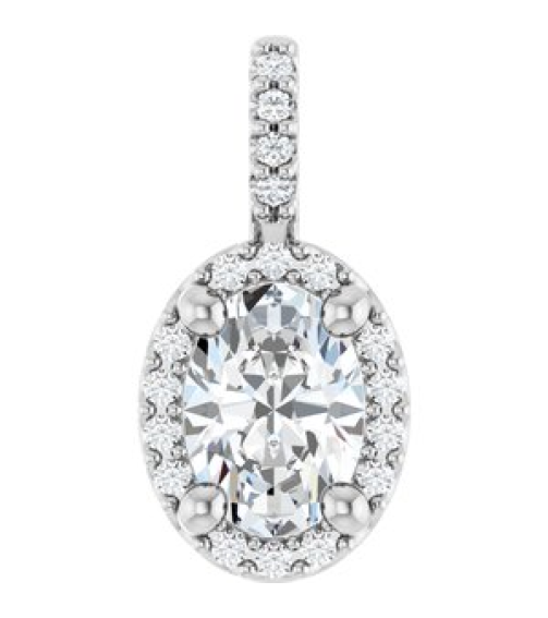 88709 Pendant Set Sterling Silver Oval Lab-Grown Moissanite 7 X 5Mm 0.07 Ctw Natural Diamond I1, G-H Polished Lab-Grown Moissanite And .07 Ctw Natual Diamond 4-Prong Halo-Style Pendant