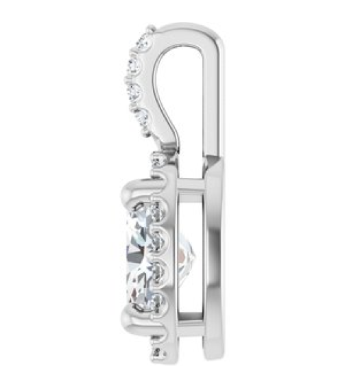 88709 Pendant Set Sterling Silver Oval Lab-Grown Moissanite 7 X 5Mm 0.07 Ctw Natural Diamond I1, G-H Polished Lab-Grown Moissanite And .07 Ctw Natual Diamond 4-Prong Halo-Style Pendant