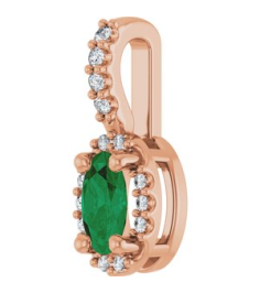 88709 Pendant Set 14K Rose Oval Lab-Grown Emerald 5 X 3Mm 0.04 Ctw Natural Diamond I1, G-H Polished Lab-Grown Emerald And .04 Ctw Natual Diamond 4-Prong Halo-Style Pendant