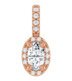 88709 Pendant Set 14K Rose Oval Lab-Grown Moissanite 5 X 3Mm 0.04 Ctw Natural Diamond I1, G-H Polished Lab-Grown Moissanite And .04 Ctw Natual Diamond 4-Prong Halo-Style Pendant