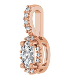 88709 Pendant Set 14K Rose Oval Lab-Grown Moissanite 5 X 3Mm 0.04 Ctw Natural Diamond I1, G-H Polished Lab-Grown Moissanite And .04 Ctw Natual Diamond 4-Prong Halo-Style Pendant