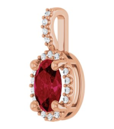 88709 Pendant Set 14K Rose Oval Lab-Grown Ruby 7 X 5Mm 0.07 Ctw Natural Diamond I1, G-H Polished Lab-Grown Ruby And .07 Ctw Natual Diamond 4-Prong Halo-Style Pendant